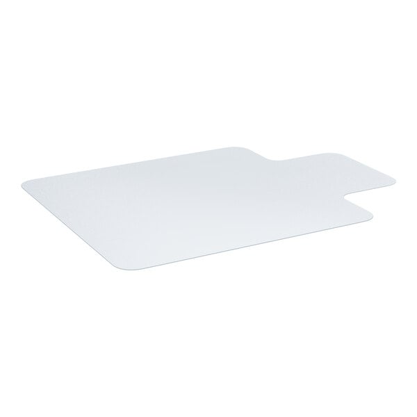 A clear rectangular office chair mat with a lipped edge.
