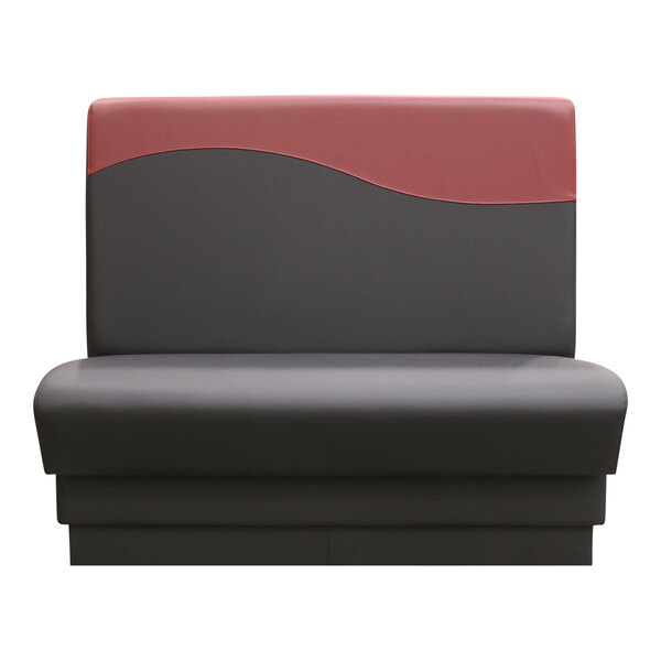 A burgundy wave single back booth with a black and red surface.