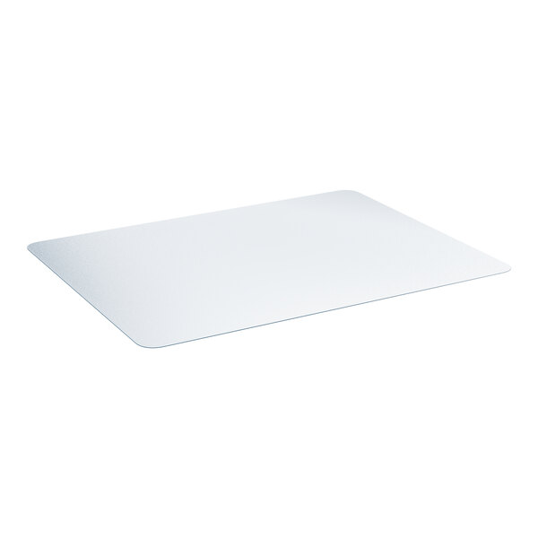 A clear rectangular office chair mat.