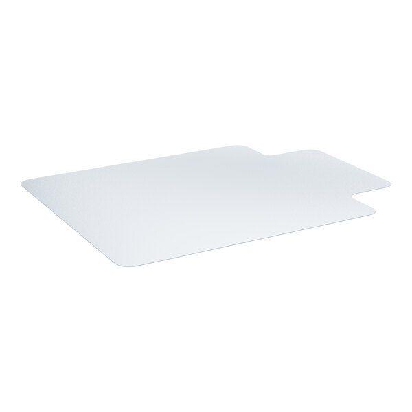 A clear lipped rectangular mat for office chairs.