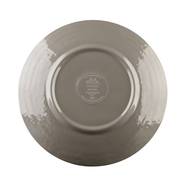A mushroom-colored Elite Global Solutions round melamine plate.