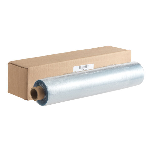 A roll of Anchor Packaging perforated plastic wrap on a box.