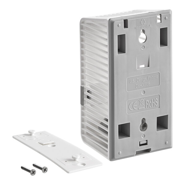 A white rectangular plastic box with screws and holes.