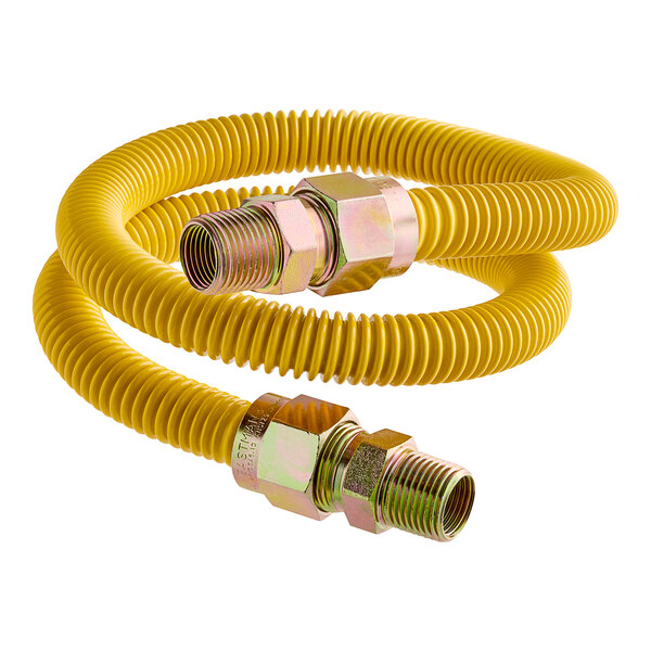 A yellow Eastman gas connector hose with a couple of connectors.