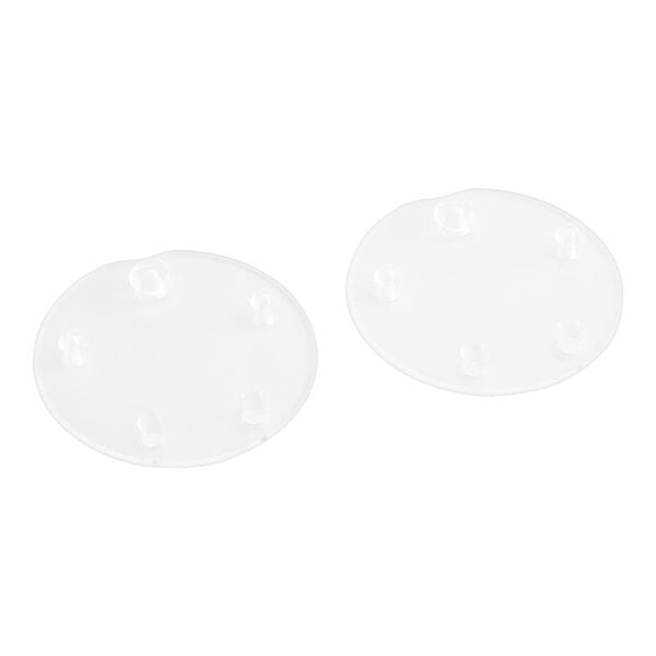 A pair of round clear silicone discs with holes.