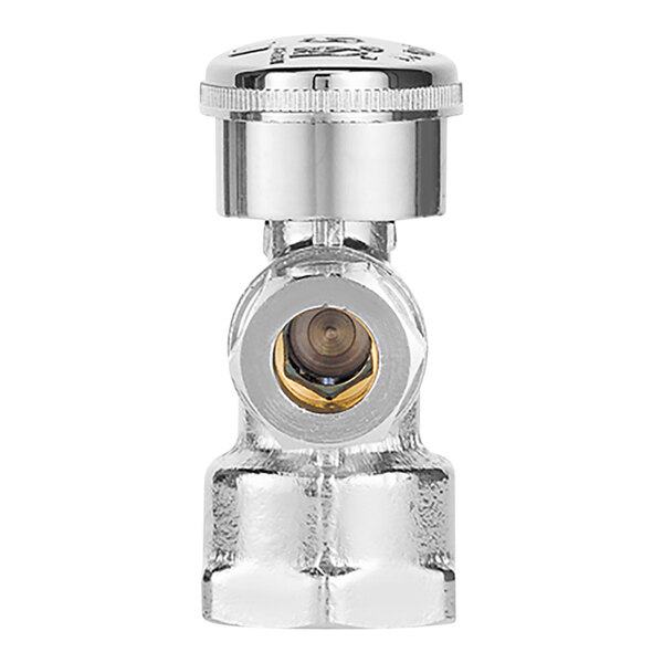 A chrome Oatey angle water stop valve with 3/8" connections.
