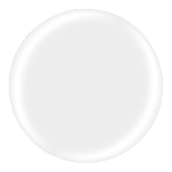 A white circle with a clear semi-gloss finish on a white background.