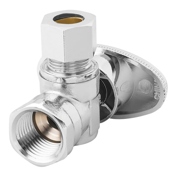 A chrome plated Oatey angle stop valve with a brass nut.