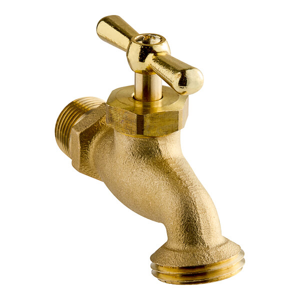 A gold brass Eastman hose bibb with a handle.