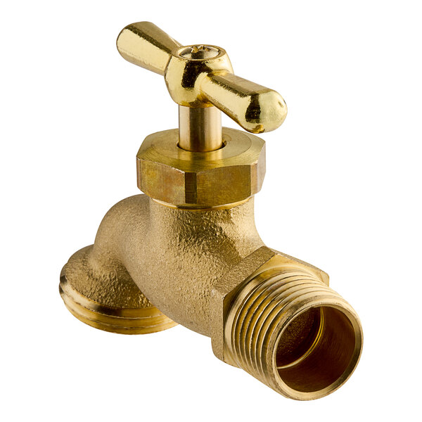 A Eastman rough brass hose bibb with a brass handle.
