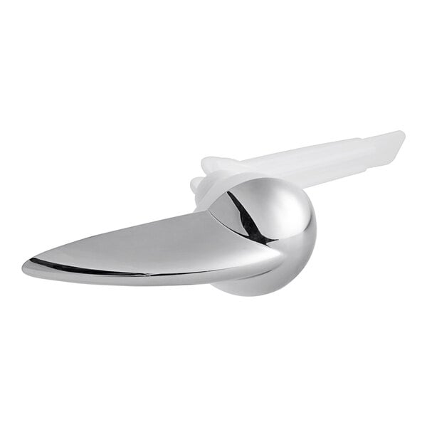 A silver American Standard trip lever with a white plastic knob.