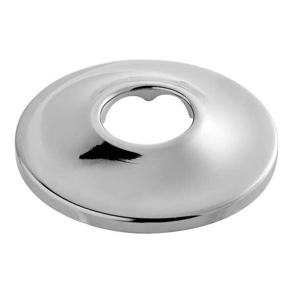 A chrome-plated steel Eastman shower arm flange with a round hole.