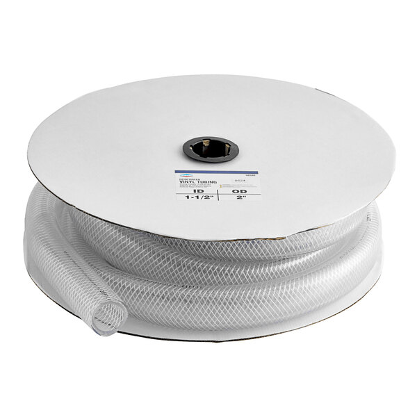 A roll of white Eastman reinforced braided vinyl tubing.