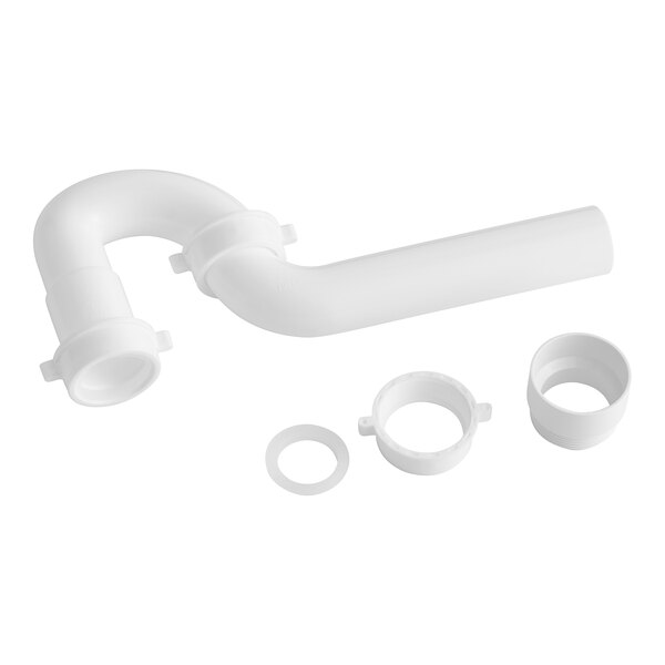 A white plastic Eastman P-Trap with two rings and a circular center.