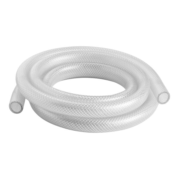 A white flexible Eastman reinforced braided vinyl tube.