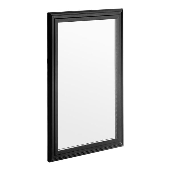 A black rectangular frame with glass in a white background.