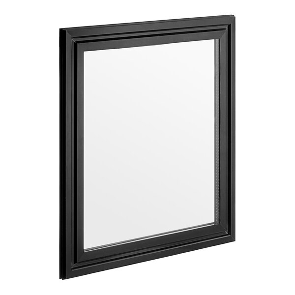 A black rectangular Avantco glass door assembly with a white background.