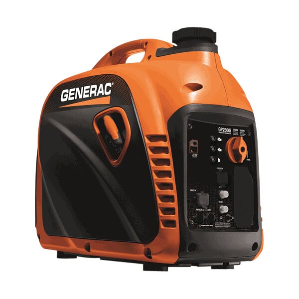 A Generac GP2500i portable inverter generator in orange.