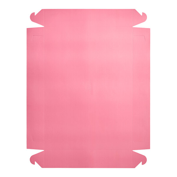 A pink rectangular Southern Champion bakery box with a cut out corner.