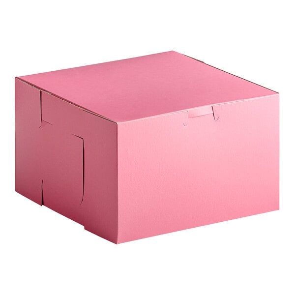 A pink Southern Champion cake box with a cut out lid.