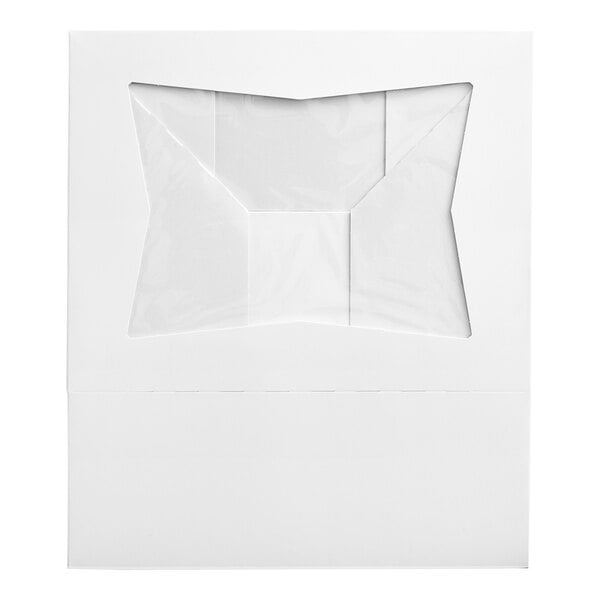 A white rectangular box with a plastic window.