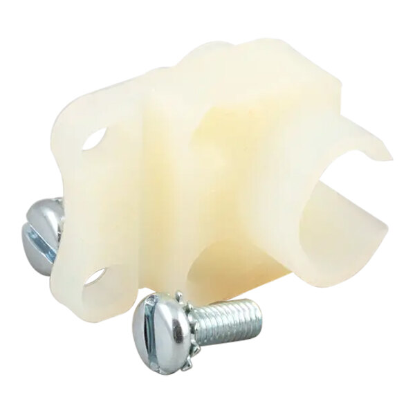 A white plastic Sterling Multimixer spindle mounting bracket with screws.