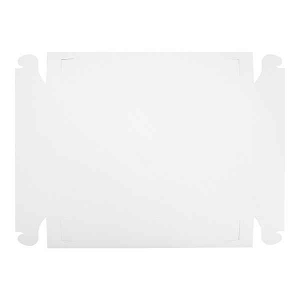 A white rectangular box with a black border and cut out corners for a handle.