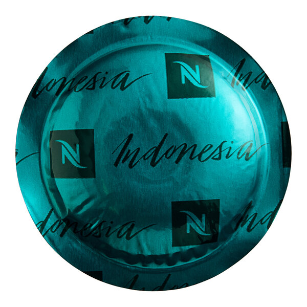 A close up of a Nespresso Professional Indonesia Single Origin coffee capsule package with a blue and black logo.