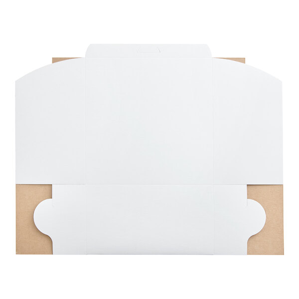 A white cardboard Southern Champion bakery box with a cut out lid.