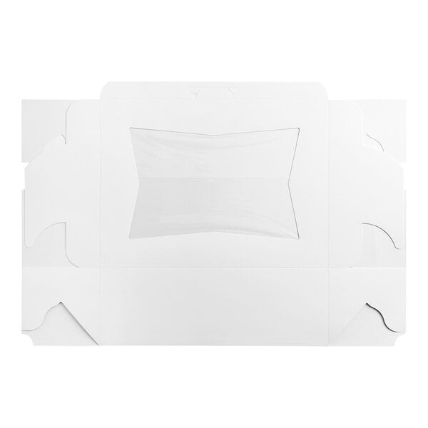 A white rectangular bakery box with a plastic window.