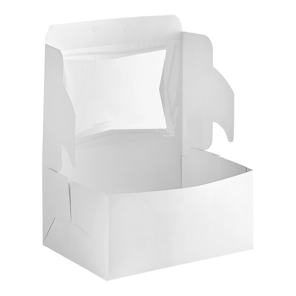 A Southern Champion white bakery box with a window.