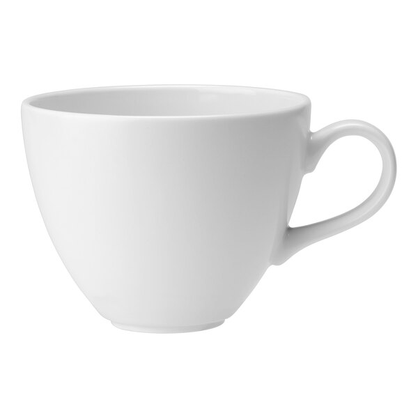 A Steelite Performance white cup with a handle.