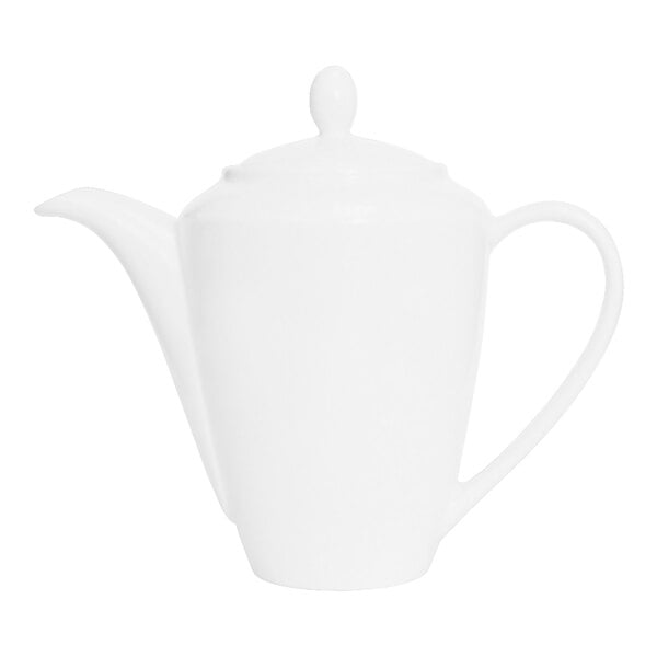 A white Steelite Performance Simplicity Madison Coffee Pot with a lid and a handle.