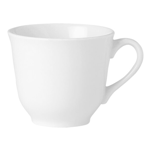 A Steelite Performance Simplicity white cup with a handle.