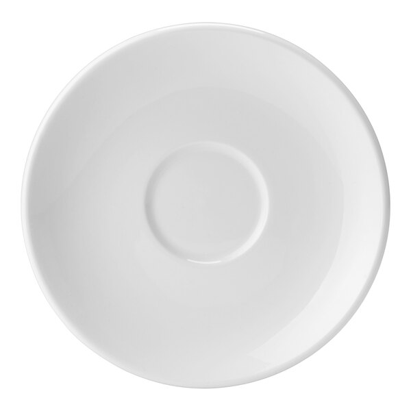 A white Steelite Performance Liv saucer with a circle in the center.