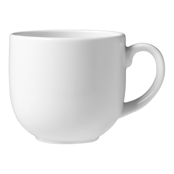 A close-up of the white handle on a Steelite Performance Taste white mug.