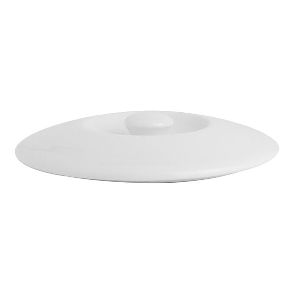 A white Steelite Performance Simplicity lid on a round white bowl.