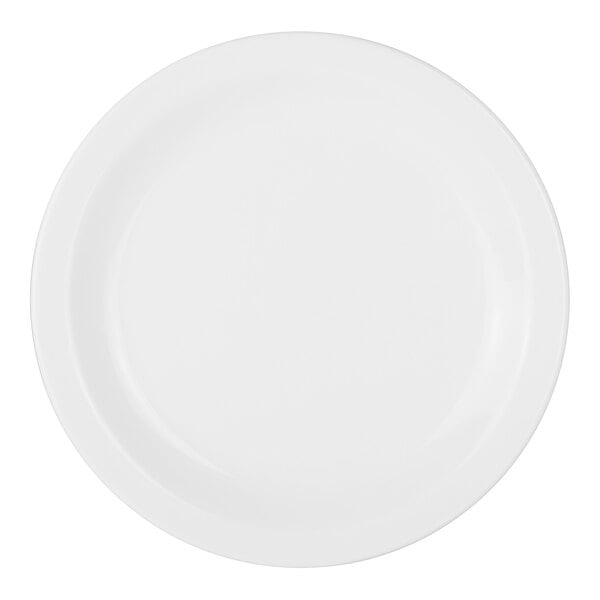 A close up of a Steelite Performance Simplicity Cresta plate with a plain edge on a white background.