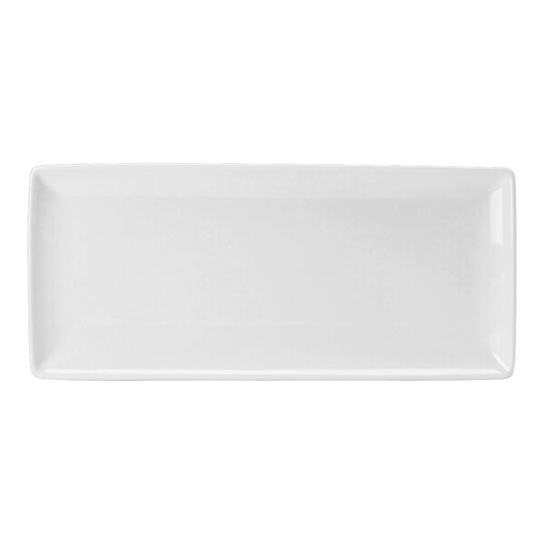 A white rectangular Steelite tray with a white border.