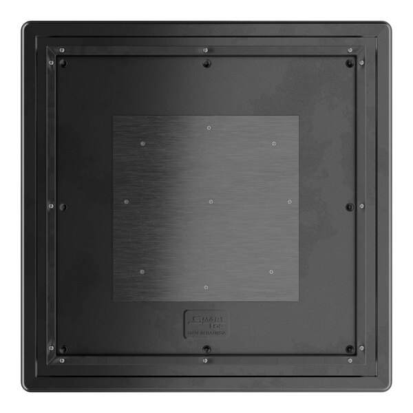 A black Lancaster Table & Seating Excalibur square table top with a square metal frame.