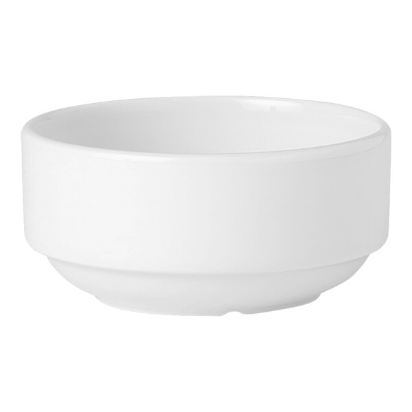 A white Steelite Performance Simplicity unhandled stack soup cup.