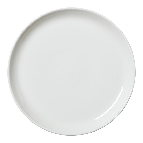 A Steelite Performance Nordic white coupe plate with a round rim.