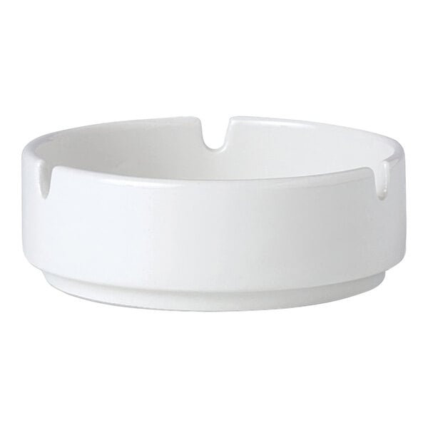 A white ceramic Steelite Performance Simplicity ashtray with a white rim.