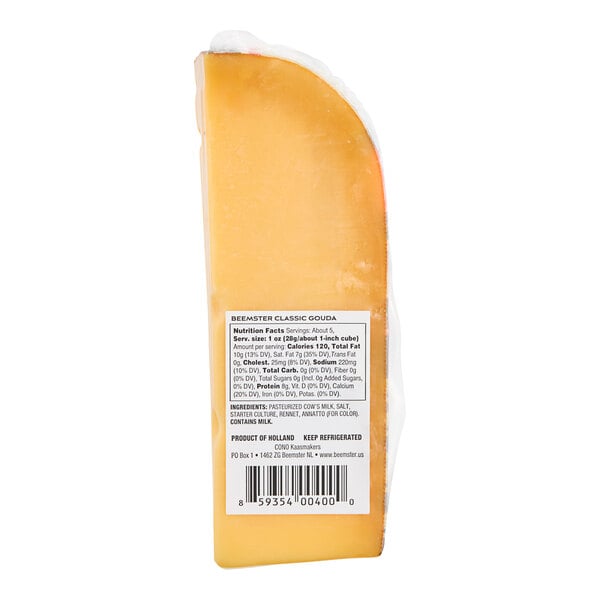 A package of Beemster Classic 18 Month Aged Gouda cheese on a white background.