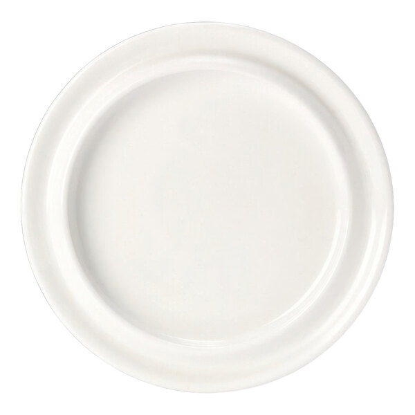 A white Steelite Performance Simplicity plate with a round edge.