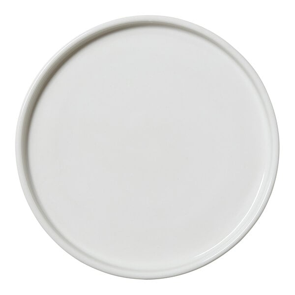 A stack of 12 white Steelite Performance Taste plates with round rims.