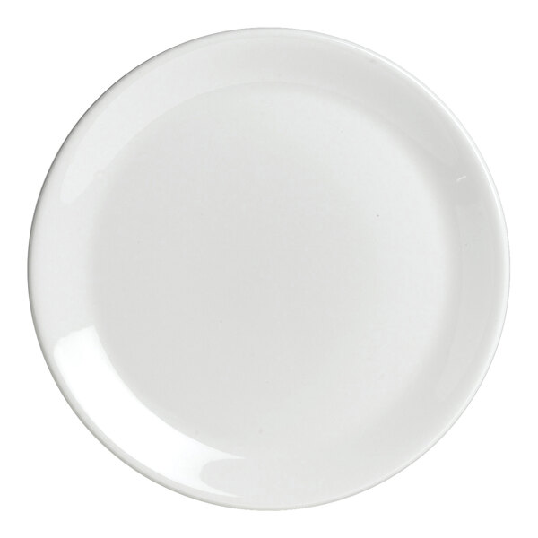 A Steelite Performance Taste white coupe plate with a rim on a white background.