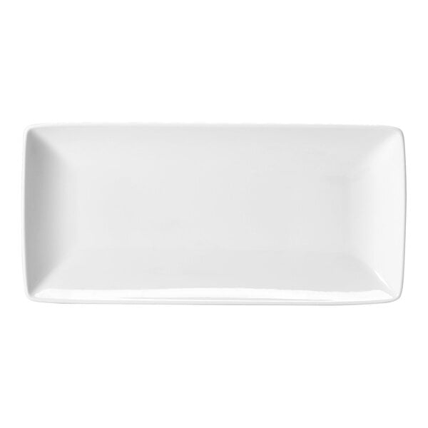 A white rectangular Steelite tray with a white border.