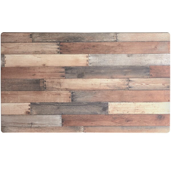 A Lancaster Table & Seating rectangular table top with a textured wooden plank finish.