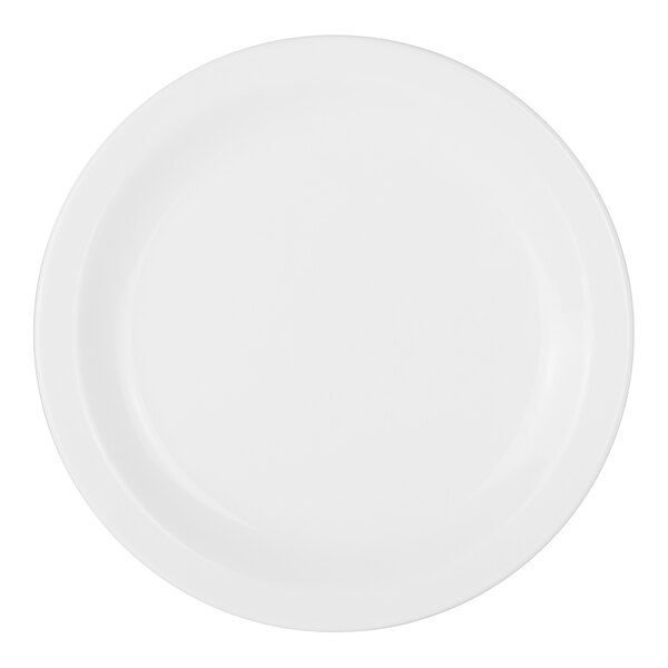 A close up of a Steelite Performance Simplicity white plate with a plain edge.